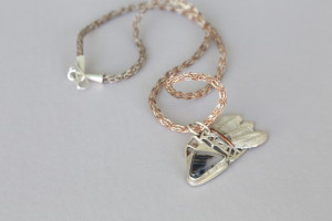 Copper, Argentium Silver, Agate with a knitted Copper and Silver chain, $115