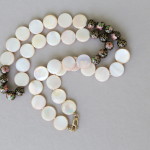Flat Pearl necklace with Black Cloisonne Beads, $75