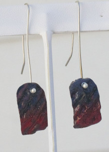 blue and red enamel earrings